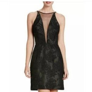 Dress the Population bodycon black deep neck dress S XS